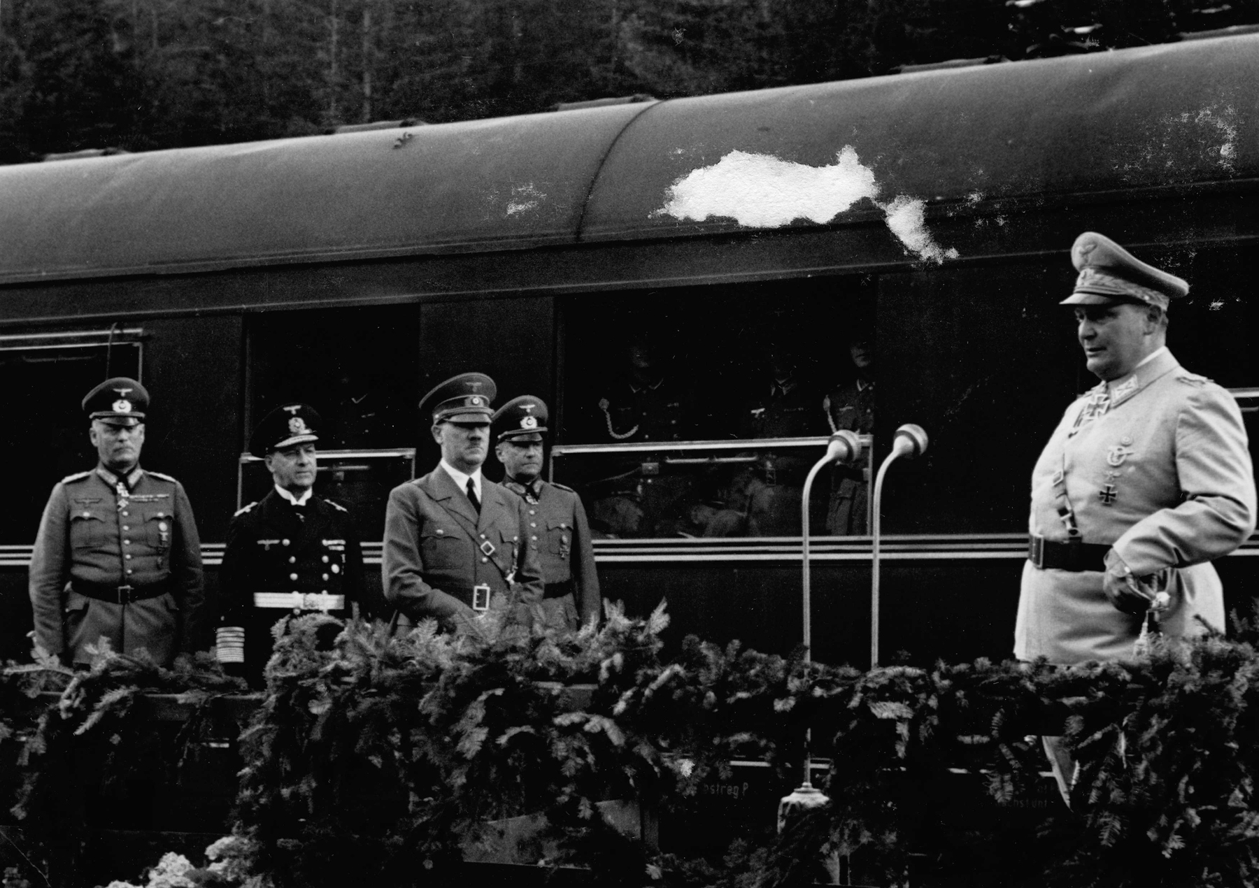 Hermann Göring makes a speech for Hitler's 52nd birthday in front of his Sonderzug